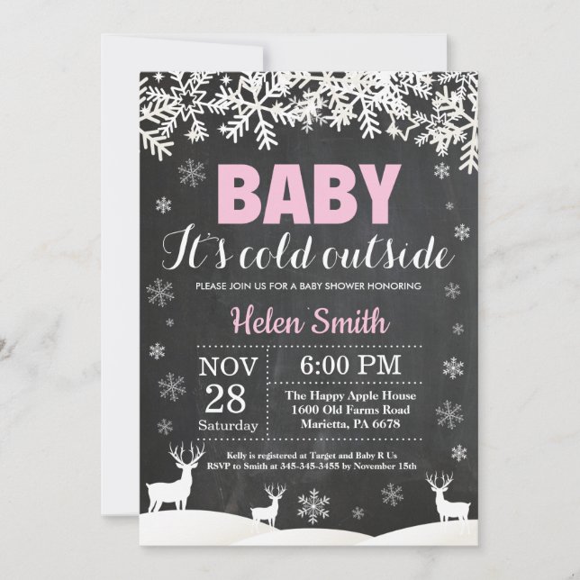 Baby its Cold Outside Deer Winter Girl Baby Shower Invitation (Front)