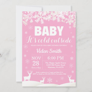 Baby its Cold Outside Deer Winter Girl Baby Shower Invitation