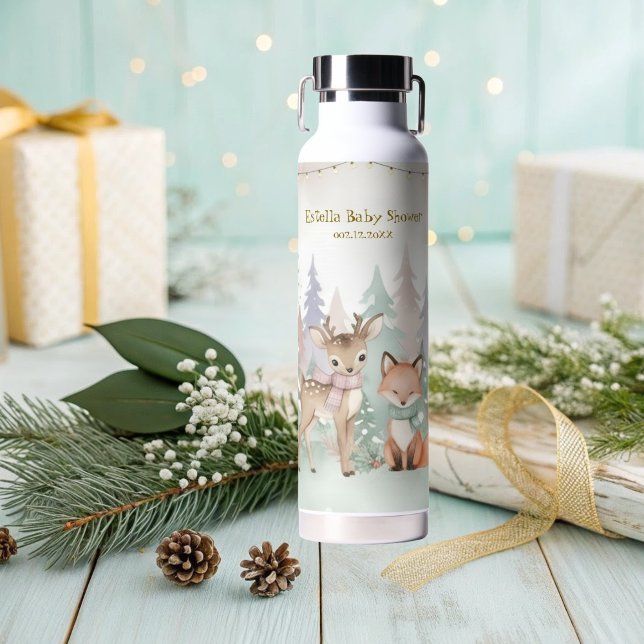 Baby It's Cold Outside Elegant Winter Woodland Water Bottle (Creator Uploaded)