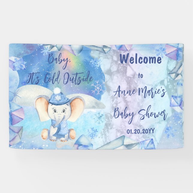 Baby It's Cold Outside Elephant Winter Baby Shower Banner (Horizontal)