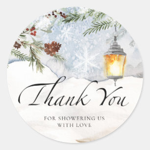 Baby it's cold outside evergreen thank you classic round sticker