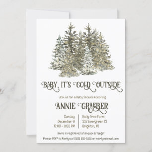Baby it's Cold Outside, Evergreen Tree Baby Shower Invitation