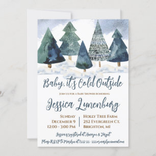 Baby it's Cold Outside, Evergreen Tree Baby Shower Invitation