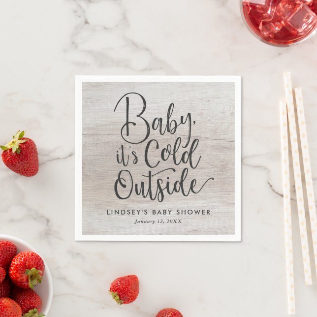 Baby It's Cold Outside Faux Wood Baby Shower Napkin (Insitu)