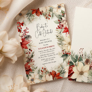 Baby It's Cold Outside Festive Florals Baby Shower Invitation