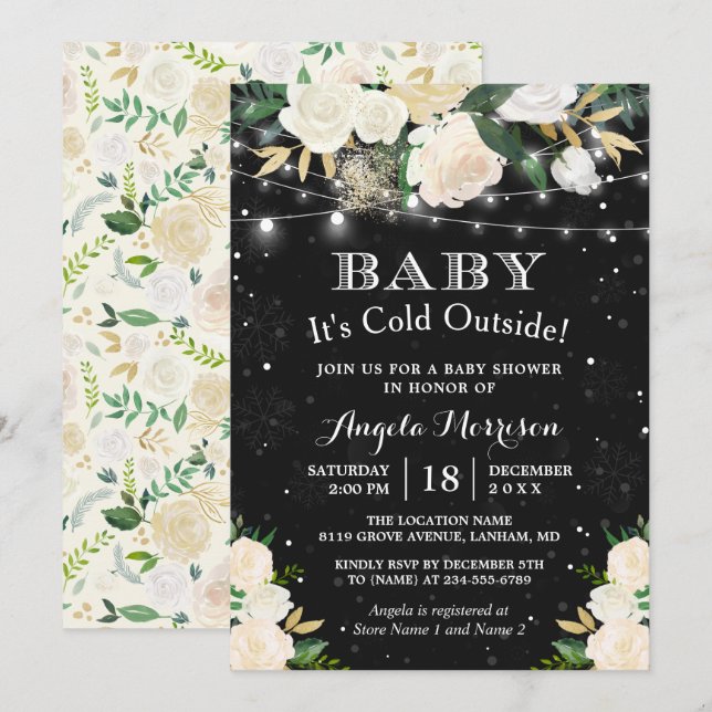 Baby It's Cold Outside Floral Winter Baby Shower Invitation (Front/Back)