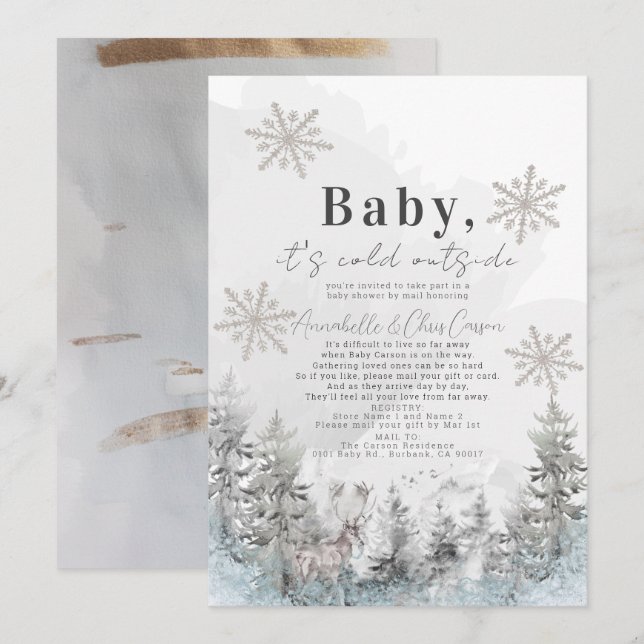 Baby It's Cold Outside Forest Baby Shower by Mail Invitation (Front/Back)