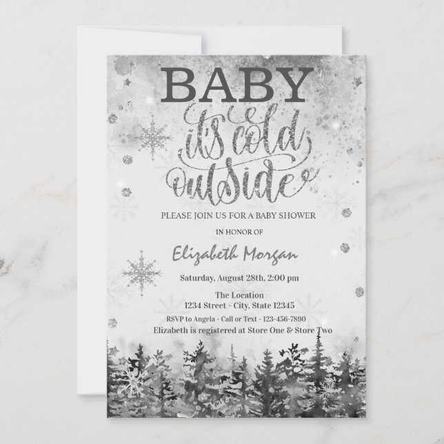 Baby It's Cold Outside Forest Snow Baby Shower Invitation (Front)