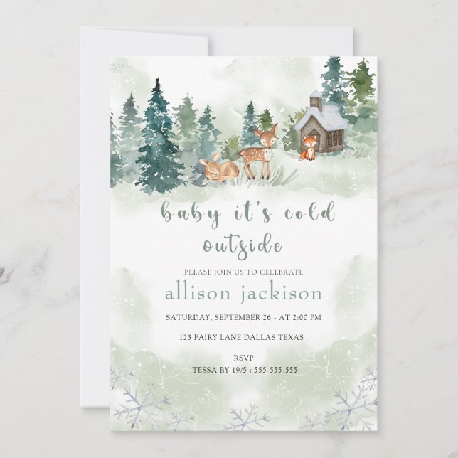Baby It's Cold Outside Forest Woodland  Baby Showe Invitation (Front)