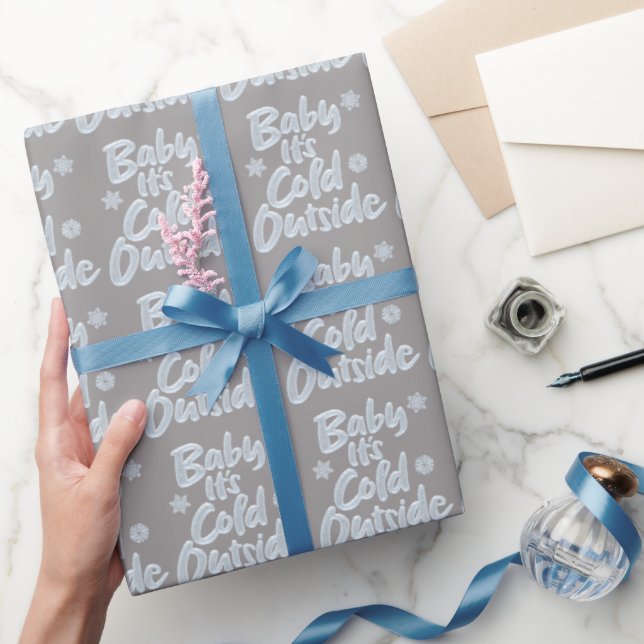Baby It's Cold Outside Frozen Christmas Rich Grey Wrapping Paper (Gifting)