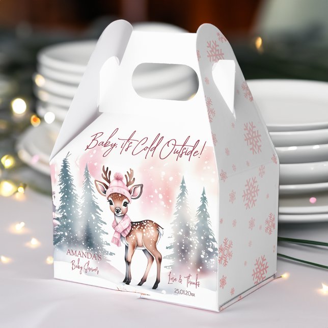 Baby it's cold outside girl baby deer baby shower favour box (Baby it's cold outside girl baby deer baby shower favor box winter baby shower favors pink baby deer)