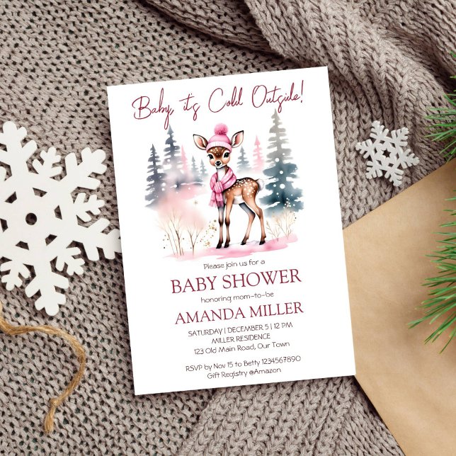 Baby it's cold outside girl baby deer baby shower invitation (Baby it's cold outside girl baby deer baby shower editable template invitation digital download)