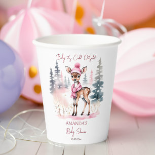 Baby it's cold outside girl baby deer baby shower paper cups