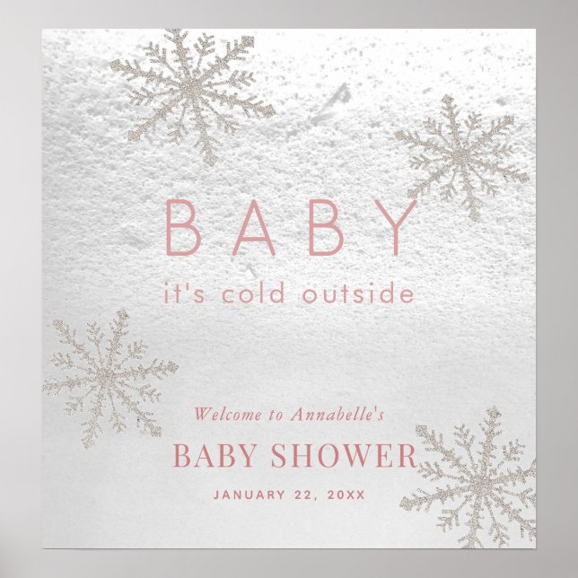 Baby Its Cold Outside Girl Baby Shower Welcome Poster (Front)
