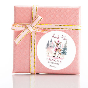 Baby it's cold outside girl deer baby shower favou classic round sticker