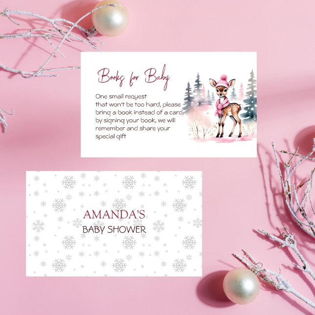 Baby it's cold outside girl deer books for baby enclosure card (Dear winter baby it's cold outside baby shower books for baby card cute baby deer in pink hat scarf)