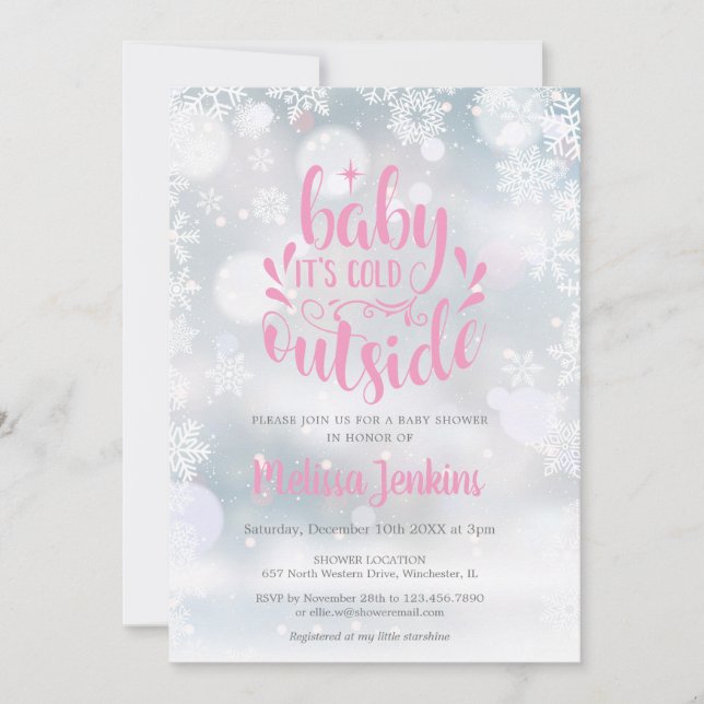 Baby It's Cold Outside Girl Winter Baby Shower Invitation (Front)