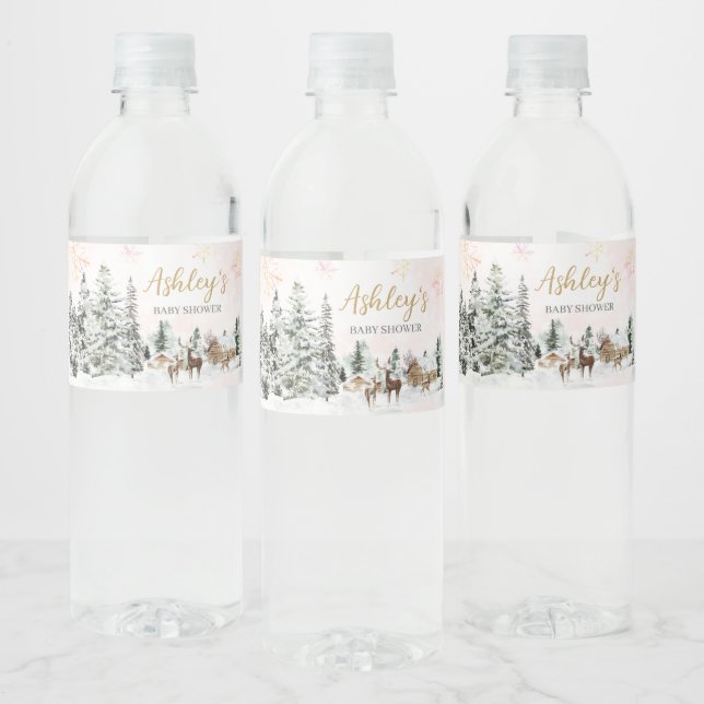 Baby It's Cold Outside Girl Winter Baby Shower  Water Bottle Label (Bottles)