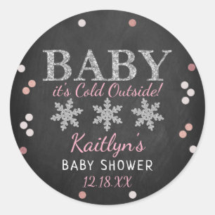Baby It's Cold Outside Girls Winter Baby Shower Classic Round Sticker