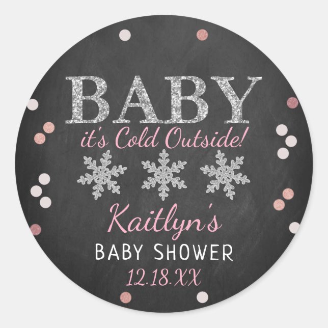 Baby It's Cold Outside Girls Winter Baby Shower Classic Round Sticker (Front)