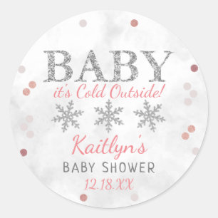 Baby It's Cold Outside Girls Winter Baby Shower Classic Round Sticker