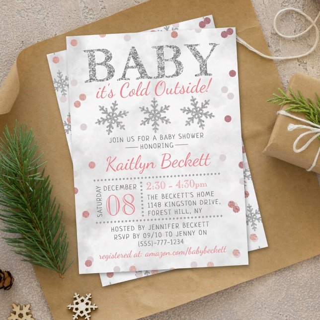 Baby It's Cold Outside Girls Winter Baby Shower Invitation (Creator Uploaded)