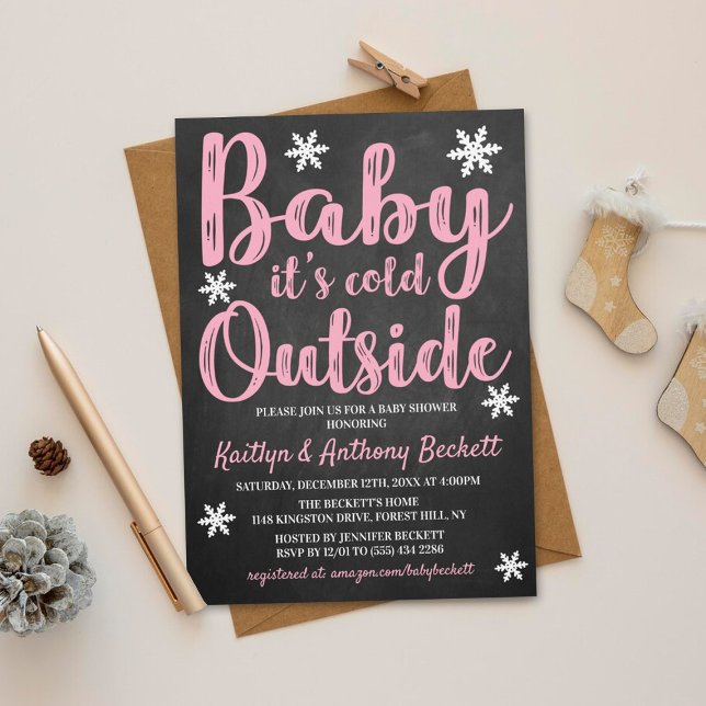 Baby It's Cold Outside Girls Winter Baby Shower Invitation (Creator Uploaded)