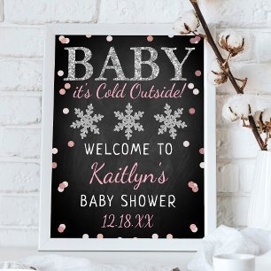 Baby It's Cold Outside Girls Winter Baby Shower Poster