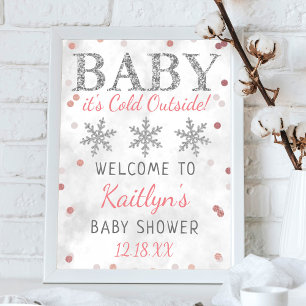 Baby It's Cold Outside Girls Winter Baby Shower Poster