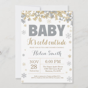 Baby its Cold Outside Gold and Grey Baby Shower Invitation