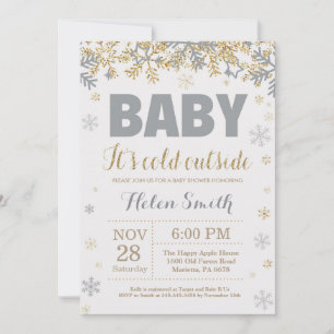 Baby its Cold Outside Gold and Grey Baby Shower Invitation