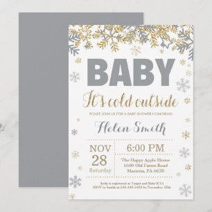Baby its Cold Outside Gold and Grey Baby Shower Invitation