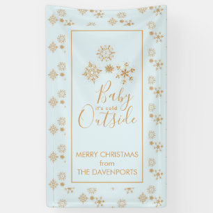 Baby it's Cold Outside Gold Snowflakes on Blue Banner