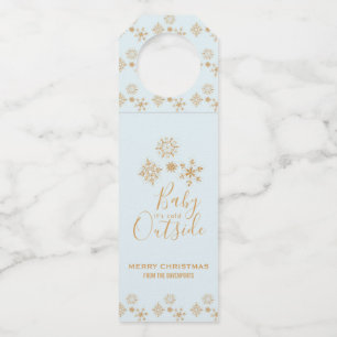 Baby it's Cold Outside Gold Snowflakes on Blue Bottle Tag
