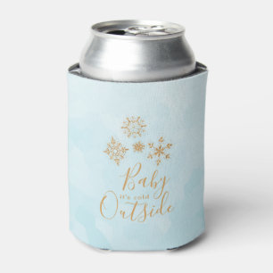 Baby it's Cold Outside Gold Snowflakes on Blue Can Cooler