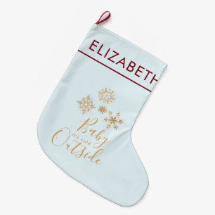 Baby it's Cold Outside Gold Snowflakes on Blue Large Christmas Stocking