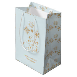 Baby it's Cold Outside Gold Snowflakes on Blue Medium Gift Bag