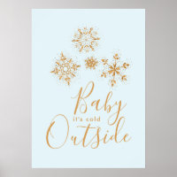 Baby it's Cold Outside Gold Snowflakes on Blue