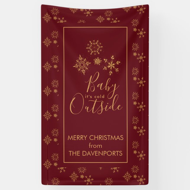 Baby it's Cold Outside Golden Snowflakes Banner (Vertical)