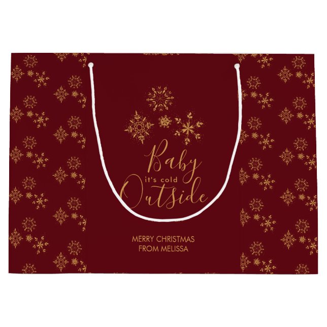 Baby it's Cold Outside Golden Snowflakes Large Gift Bag (Front)