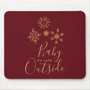 Baby it's Cold Outside Golden Snowflakes Mouse Mat