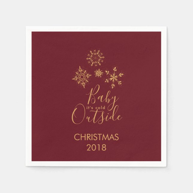 Baby it's Cold Outside Golden Snowflakes Napkin (Front)