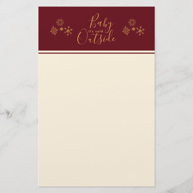 Baby it's Cold Outside Golden Snowflakes Stationery (Front)