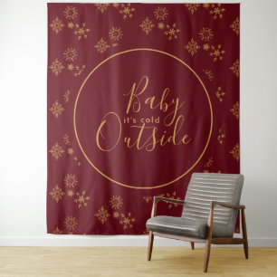 Baby it's Cold Outside Golden Snowflakes Tapestry