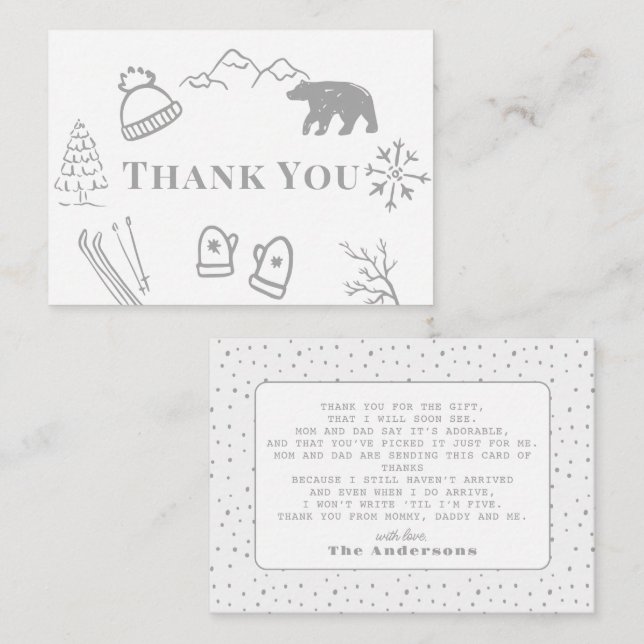 Baby It's Cold Outside Gray Baby Shower Thank You Card (Front/Back)