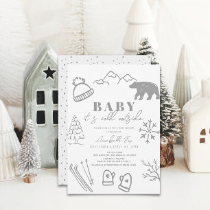 Baby It's Cold Outside Gray Ski Baby Shower Invitation