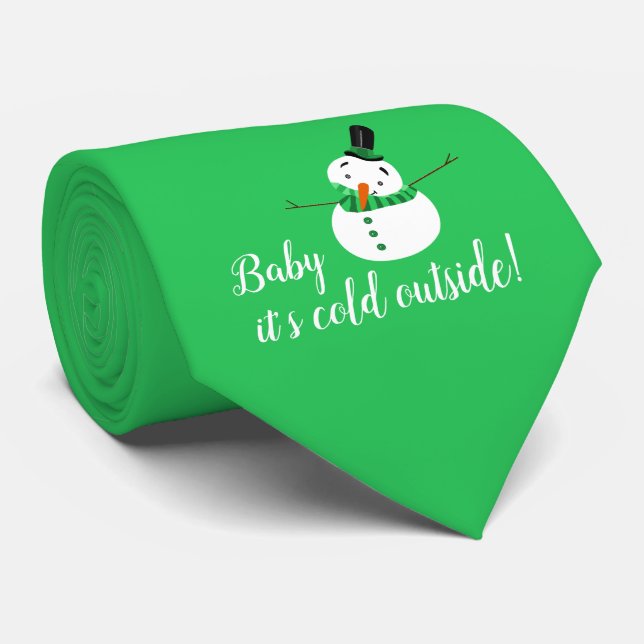 Baby It's Cold Outside, Green Snowman Tie (Rolled)