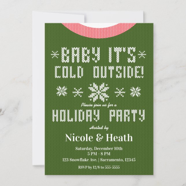 Baby It's Cold Outside Green Sweater Holiday Party Invitation (Front)