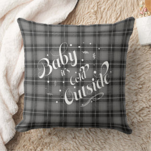 Baby it's cold Outside Grey Plaid Holiday Modern Cushion