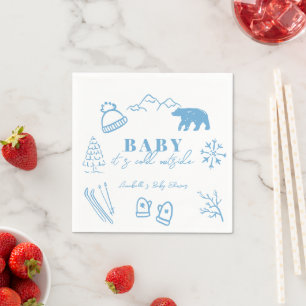 Baby It's Cold Outside Hand-drawn Blue Baby Shower Napkin